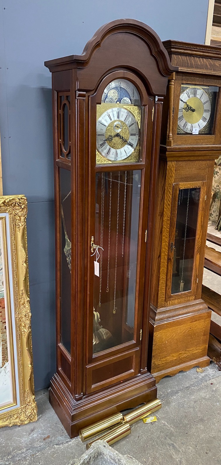 A modern mahogany cased moonphase longcase clock, height 206cm